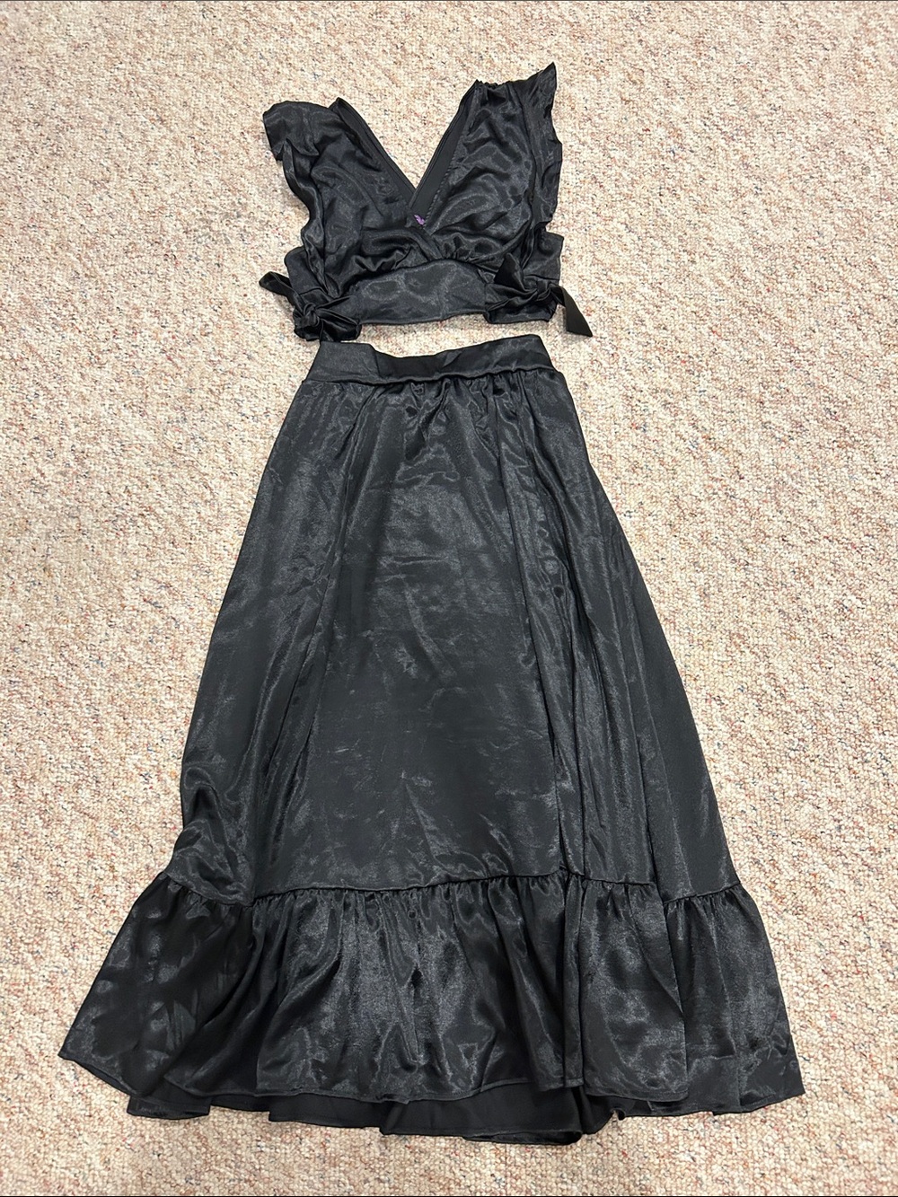 Free People Black Ruffle-Hem Maxi Skirt set
